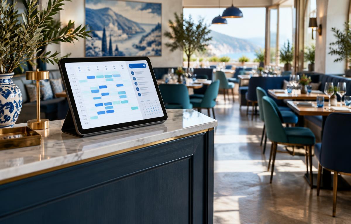 Tablet con calendario prenotazioni all'ingresso di un ristorante