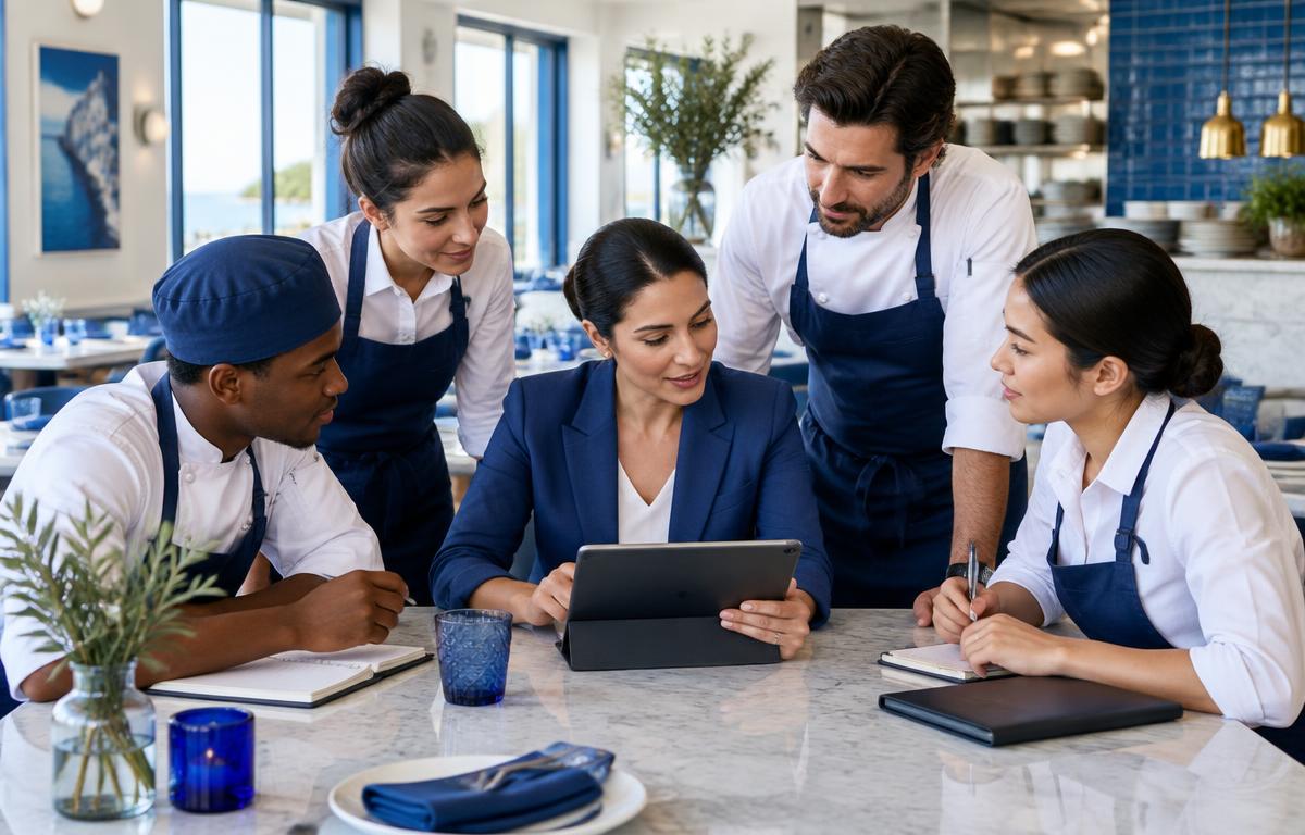 Team di ristorazione organizza i turni con un tablet